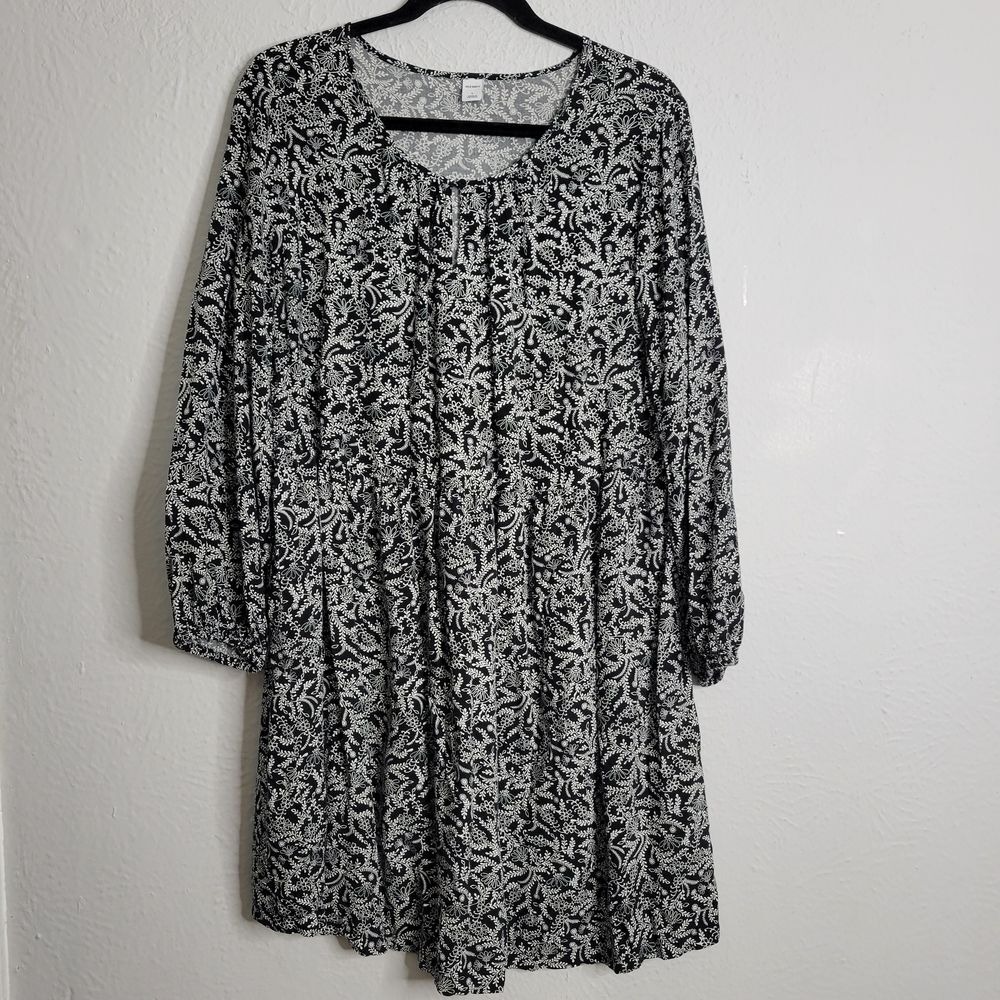 Old Navy Dress Large Black‎ Floral Long Sleeve Boho Prairie